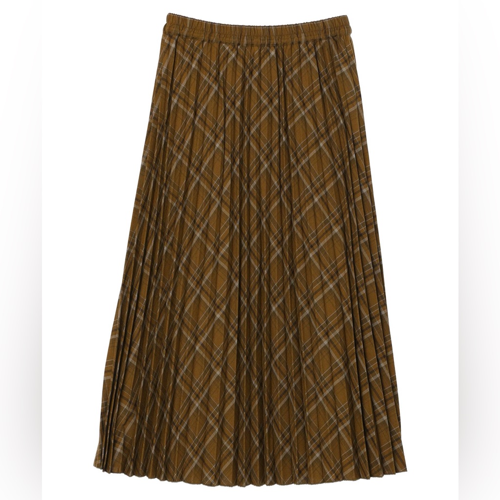 Nwt Japanese Brown Plaid Pleated Full Lined Skirt - One Size Elastic Band